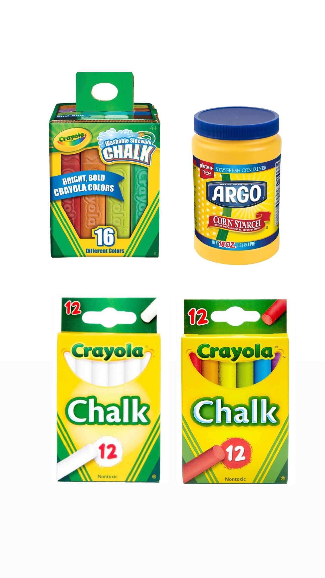 40ct Colorful/White Crayola Chalk & Argo Cornstarch Bundle